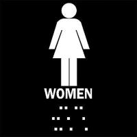 6G424 Restroom Sign, 8 x 8In, WHT/BR, Women, ENG