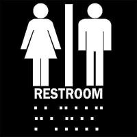 6G426 Restroom Sign, 8 x 8In, WHT/BR, Restrooms