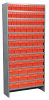 6GDE7 Shelving Unit, H79xW36xD12, w/75 Red Bins