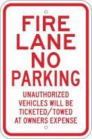 6GLZ6 Fire Lane Sign, 18 x 12In, R/WHT, ENG, Text