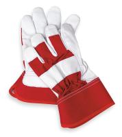 6JG07 Leather Gloves, Goatskin, Red/White, L, PR