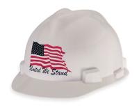 6JR24 Hard Hat, FrtBrim, Slttd, 4Rtcht, USFlag, Wht