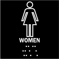 6T329 Restroom Sign, 8 x 8In, WHT/BK, Women, ENG