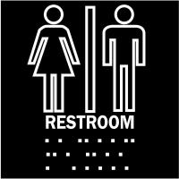 6T331 Restroom Sign, 8 x 8In, WHT/BK, Restroom