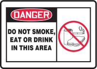 6TVA3 Danger No Smoking Sign, 10 x 14In, ENG