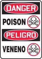 6TVD4 Danger Sign, 14 x 10In, R and BK/WHT, Vinyl