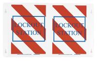 6U846 Lockout Sign, 9 x 8In, BL and R/WHT, ENG