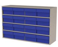 6UGE0 Cabinet, Stackable, 16 Blue Bin Drawers