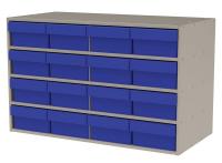 6UGE7 Cabinet, Stackable, 16 Blue Bin Drawers