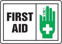 6UPL4 First Aid Sign, 14 x 10In, GRN and BK/WHT
