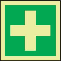 6UPW6 First Aid Sign, 6 x 6In, GRN/Glow WHT, SYM