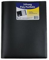 6XUY0 Poly Portfolio Folder, w/Prongs, Blk, PK 25
