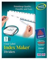 6XVU3 Index Tab Set, Print-On, 5 Tabs, White