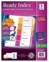 6XVU5 Index Tab Set, Numbered, 5 Tabs, Multicolor