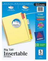 6XVX8 Index Tab Set, Insertable, 5 Tabs, Colored