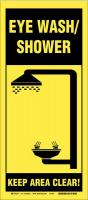 8A849 Safety Shower Sign, BK/YEL, PLSTC, ENG, SURF