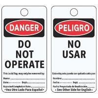 8AA70 Danger Bilingual Tag, 5-3/4 x 3 In, PK25