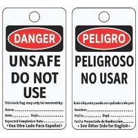 8UJV9 Danger Bilingual Tag, 5-3/4 x 3 In, PK25