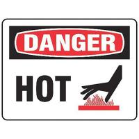 8AE99 Danger Sign, 10 x 14In, R and BK/WHT, Hot