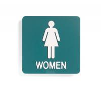 8RJ30 Restroom Sign, 8 x 8In, WHT/R, PLSTC, Women