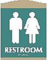 9DM91 Restroom Sign, 9-1/8 x 7In, WHT/Tan, PLSTC