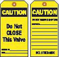 8CM91 Caut Tag, 5-3/4 x 3 In, Bk/Yel, 3/8 In, PK10