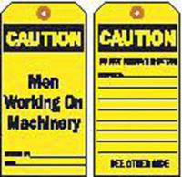 8CM92 Caut Tag, 5-3/4 x 3 In, Bk/Yel, 3/8 In, PK10