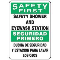 9RX23 Safety Shower Sign, 14 x 10In, Bilingual