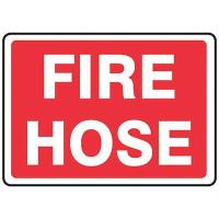 8PEJ1 Fire Hose Sign, 14 x 5In, WHT/R, FH, ENG