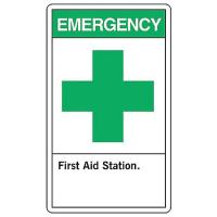 8XDG0 First Aid Sign, 14 x 10In, GRN and BK/WHT