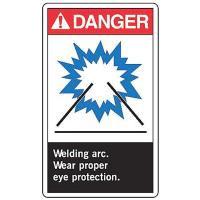 9DPL4 Danger Sign, 10 x 7In, R, BL and BK/WHT, AL