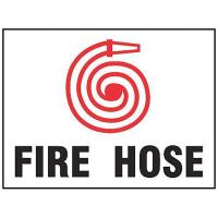 8XE18 Fire Hose Sign, 7 x 10In, R and BK/WHT, AL