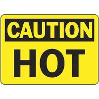 8UUR4 Caution Sign, 7 x 10In, BK/YEL, PLSTC, Hot