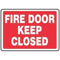 9W566 Fire Door Sign, 7 x 10In, WHT/R, AL, ENG