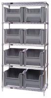 8EA36 Bin Shelving, Wire, 42X18, 8 Bins, Blue