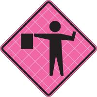 8EJ43 Roll-Up Sign, 36 x 36In, BK/FLUOR Pink, SYM