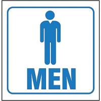 8EW05 Restroom Sign, 8 x 8In, BL/WHT, PLSTC, Men