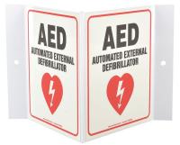 8EW12 Caution Sign, AED, 6x8-3/4In, BK and R/WHT