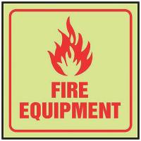 9JEE8 Fire Equipment Sign, 6 x 8-3/4In, R/Glow