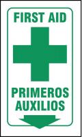 13R251 First Aid Sign, 11 x 7In, GRN/WHT