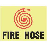 8YK65 Fire Hose Sign, 10 x 14In, R and BK/YEL, FH