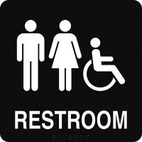 8KZX7 Restroom Sign, 8 x 8In, WHT/BK, PLSTC, ENG