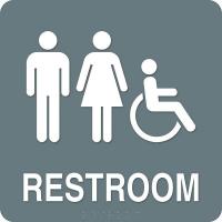 8KZY0 Restroom Sign, 8 x 8In, WHT/Country STN