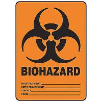 8XV28 Biohazard Sign, 14 x 10In, BK/ORN, SURF