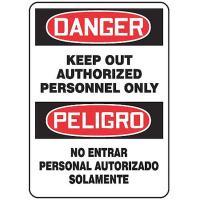 9PVT8 Danger Sign, 14 x 10In, R and BK/WHT, AL