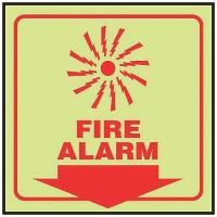 8TZU2 Fire Alarm Sign, 6 x 8-3/4In, R/Glow, ENG