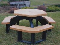 8TNN0 Picnic Table, Hexagonal, Gray, 31x40In