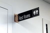 8PF40 Restroom Sign, 3 x 10In, WHT/BR, PLSTC, ENG