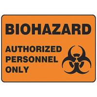 8RLH5 Biohazard Sign, 10 x 14In, BK/ORN, PLSTC