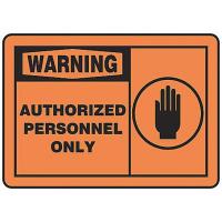 8TML9 Warning Sign, 10 x 14In, BK/ORN, PLSTC, ENG